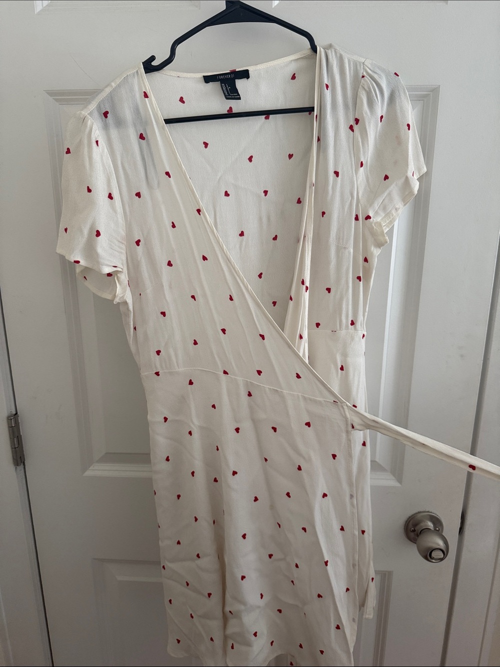 Forever 21 White Wrap Dress with Red Heart Print